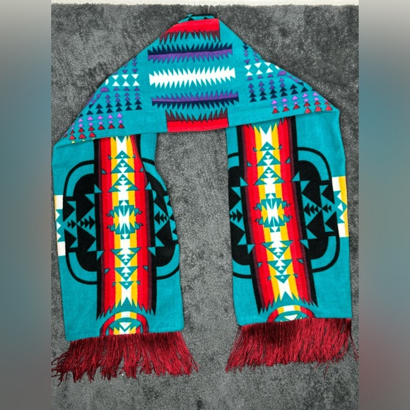 Fleece Reversible Multicolored Native American Inspired Scarf - Picture 2 of 3